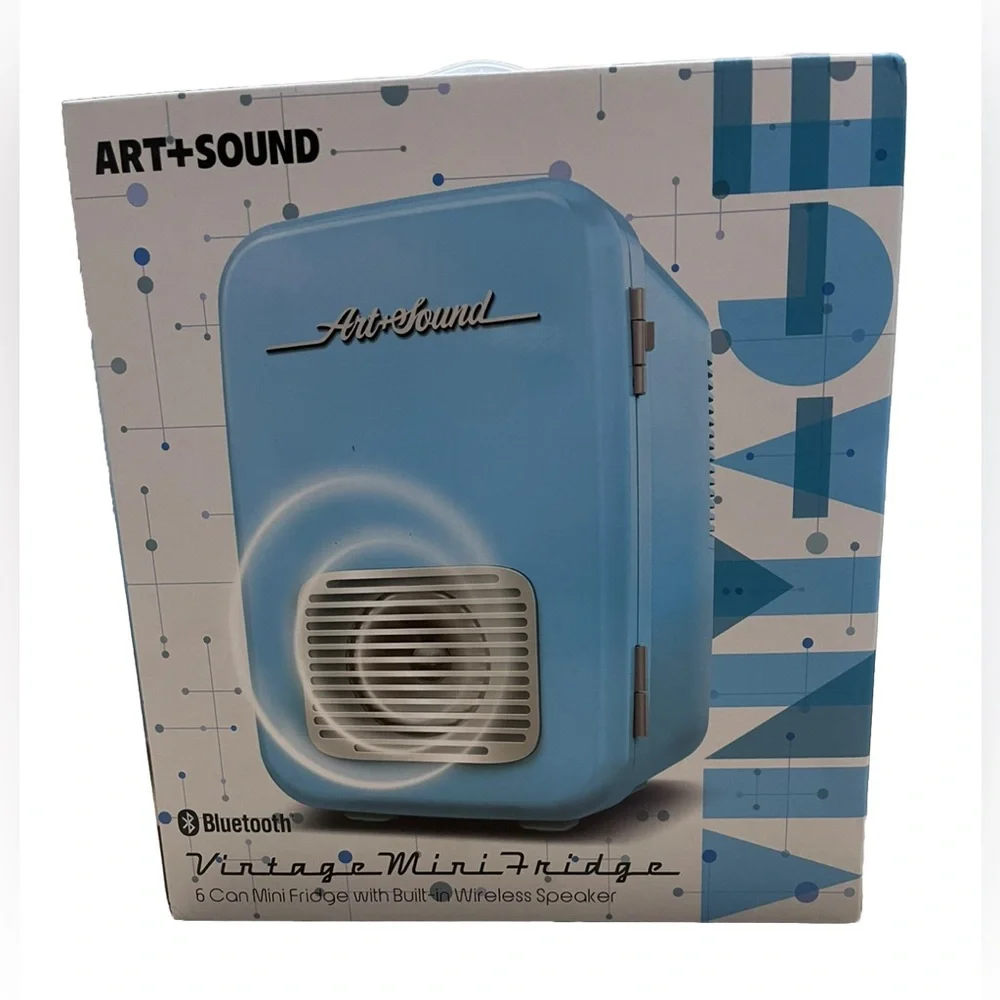 ARTSOUND Vintage-Like Mini 6 Can Fridge with Built In Wireless Speaker Blue